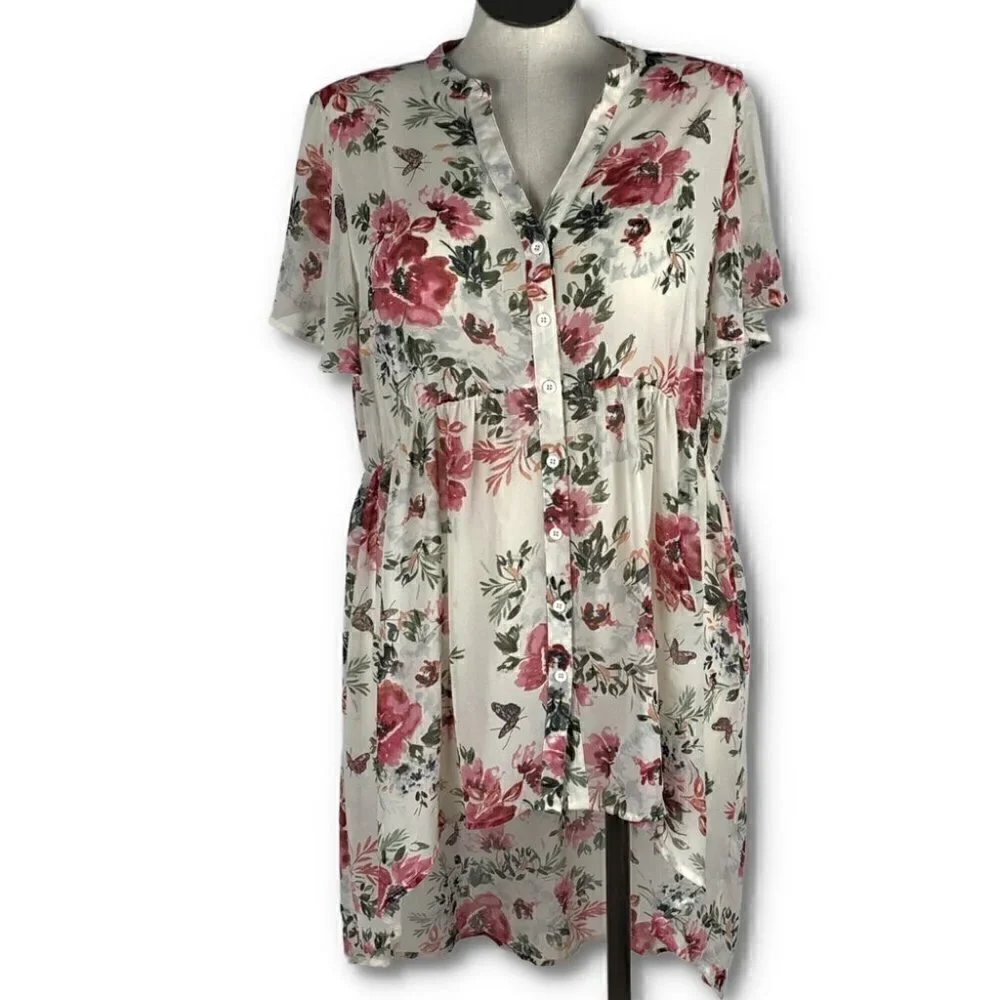 Torrid Lexie babydoll top size 2 2X 18 20 multicolored floral button down